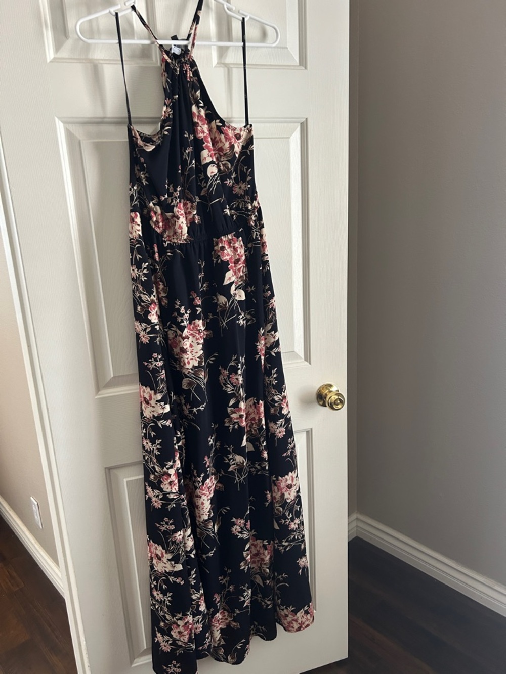 Lulu's Black Floral Maxi Dress with Pink and Cream Flowers